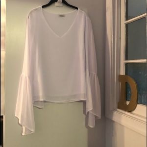 White V Neck Bell Sleeve Top